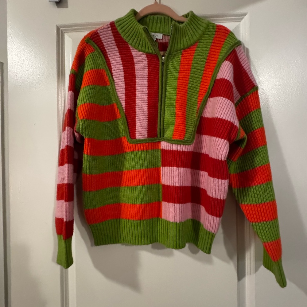 Vibrant Striped Quarter Zip Sweater